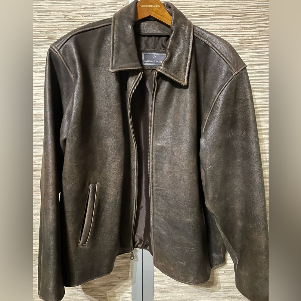 Men’s 3XL Genuine Leather Jacket, Brown, Factory Distressed Like New with Liner